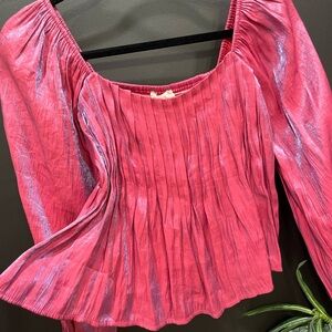 Pink Pleated Women's Babydoll Party Top